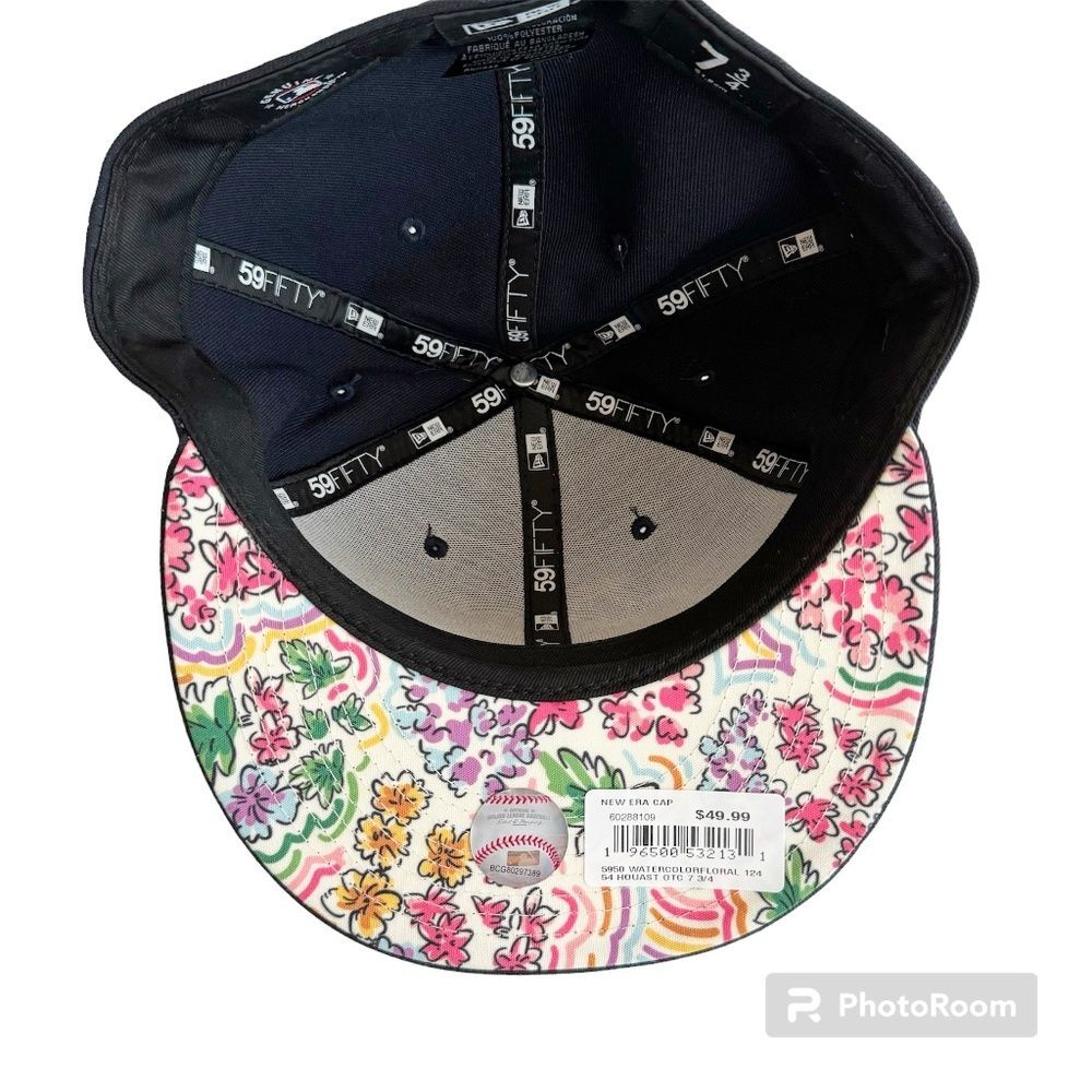 New Houston Astros Watercolor Floral 59FIFTY Fitted Baseball Hat Size 7 3/4 - Picture 3 of 5